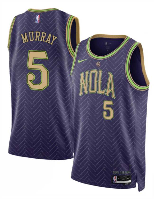Men%27s New Orleans Pelicans #5 Dejounte Murray Purple 2024-25 City Ediiton Stitched Jersey Dzhi